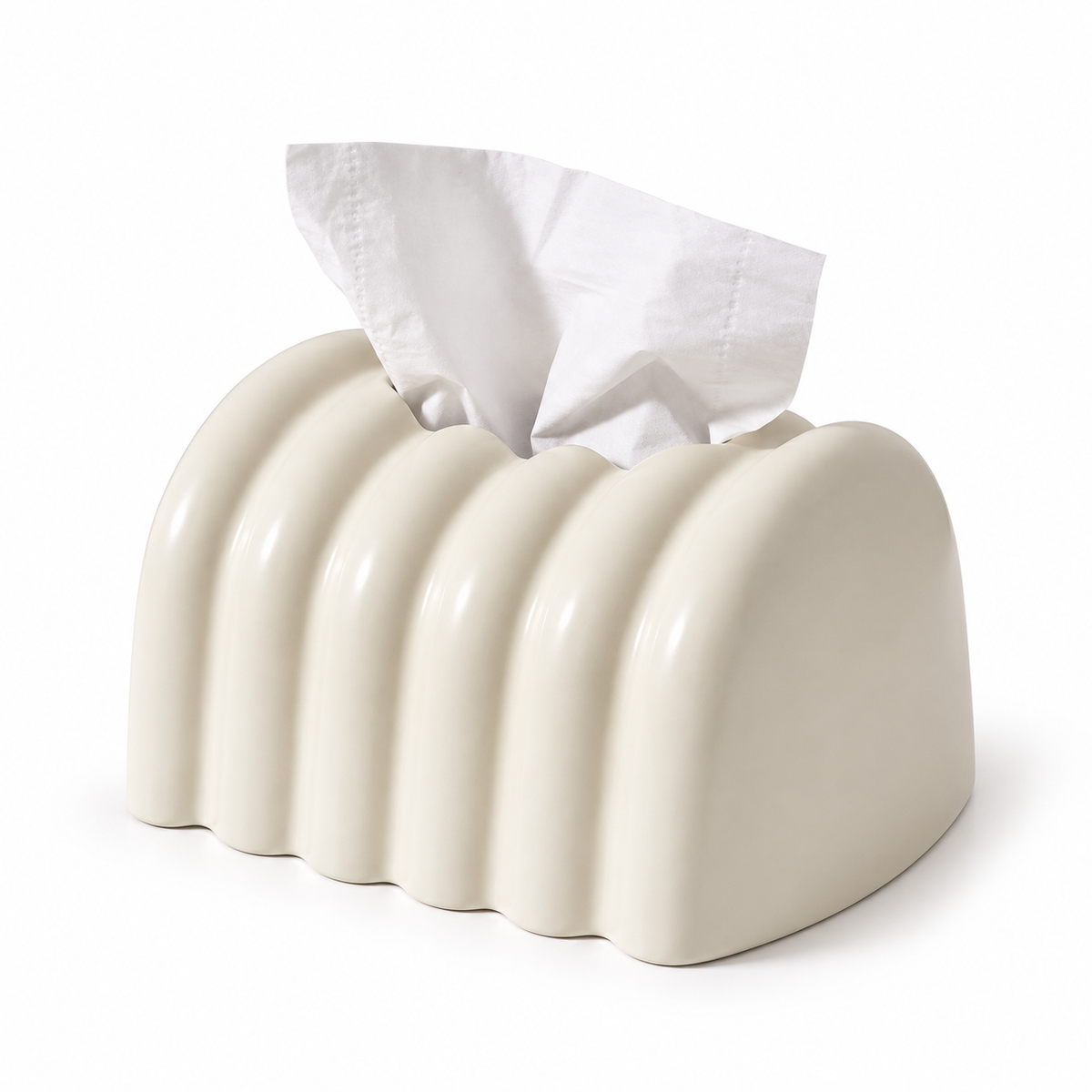 Coconut Milk Ash ceramic tissue box cover with broad cream arches and one top opening.