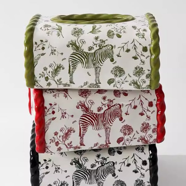 Zebra Motif Ceramic Tissue Box Cover