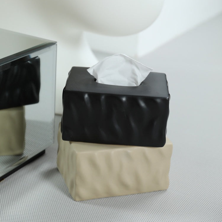 Sculptural Wavy Ceramic Tissue Box Cover | Nordic Minimalist