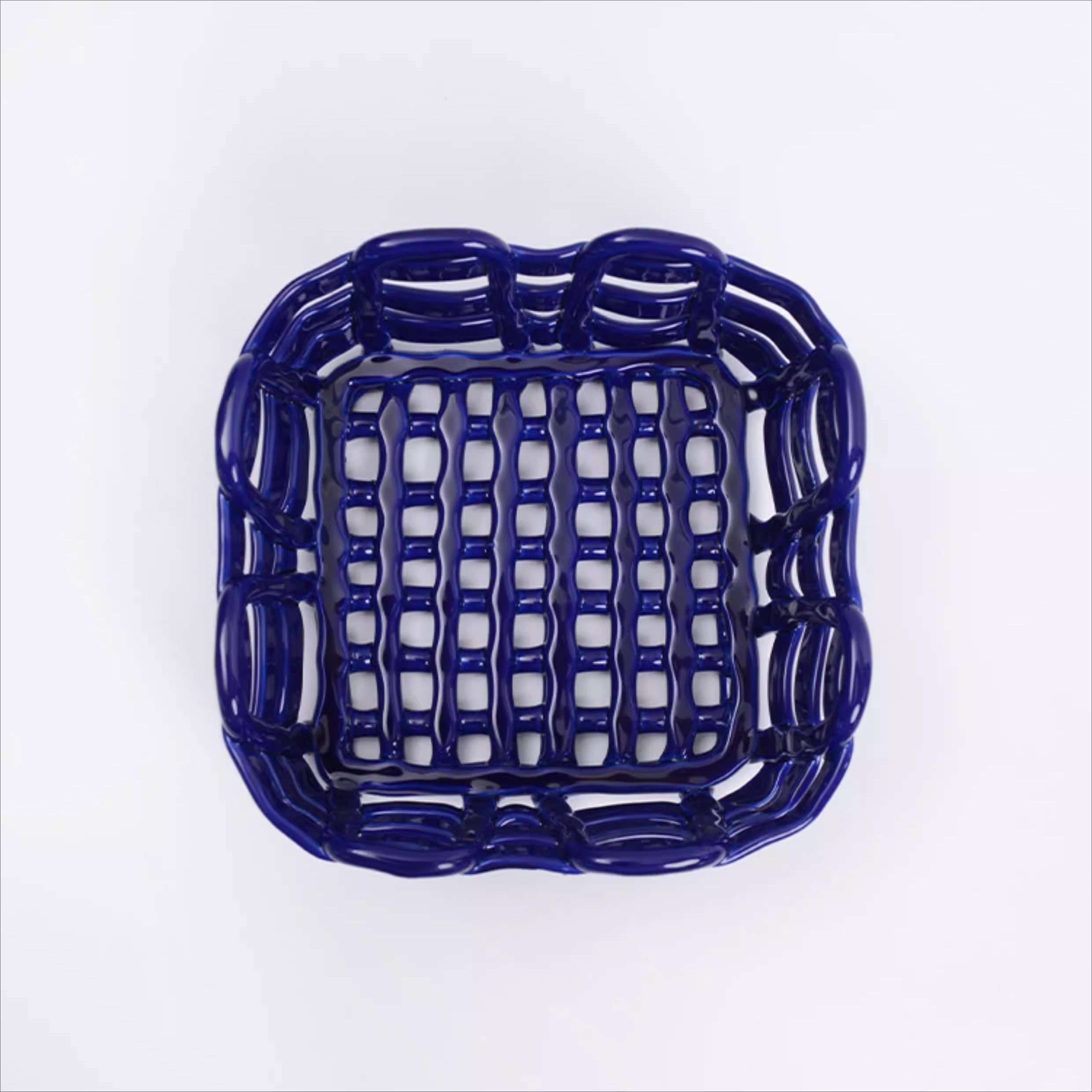 Handgewebter quadratischer Keramikkorb | Moderne geometrische Obst- & Brotschale
