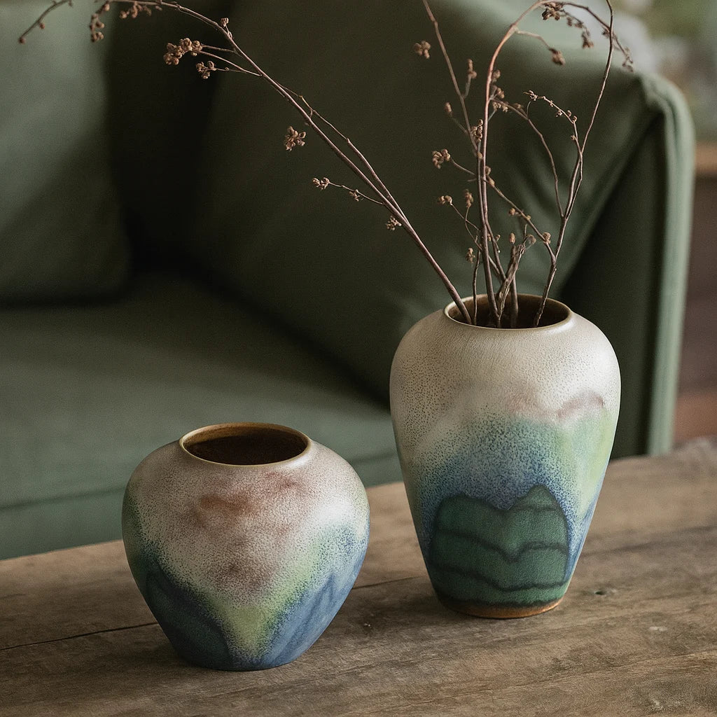 "Misty Landscape" Reactive Glaze Vase | Japandi Studio Pottery