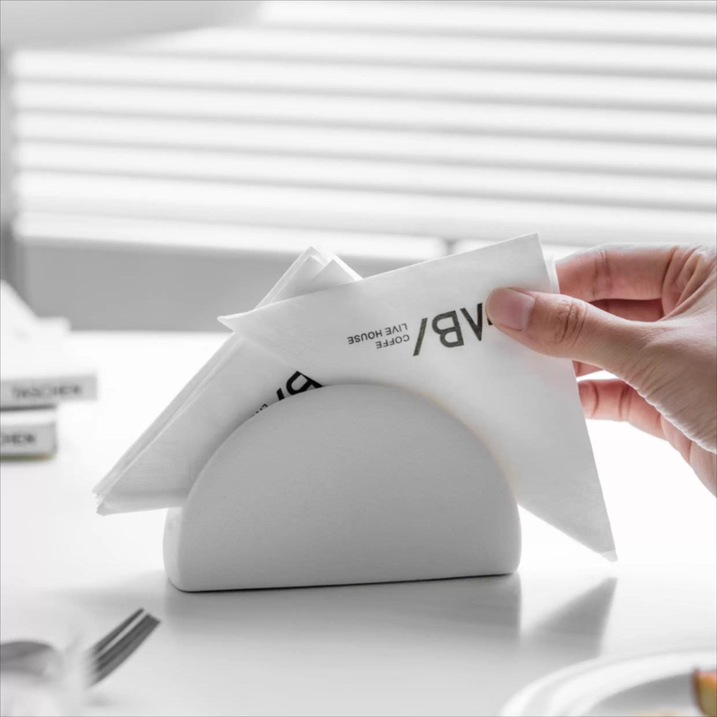 Minimalist Speckled Ceramic Napkin Holder | Sculptural Semi-Circle Stand