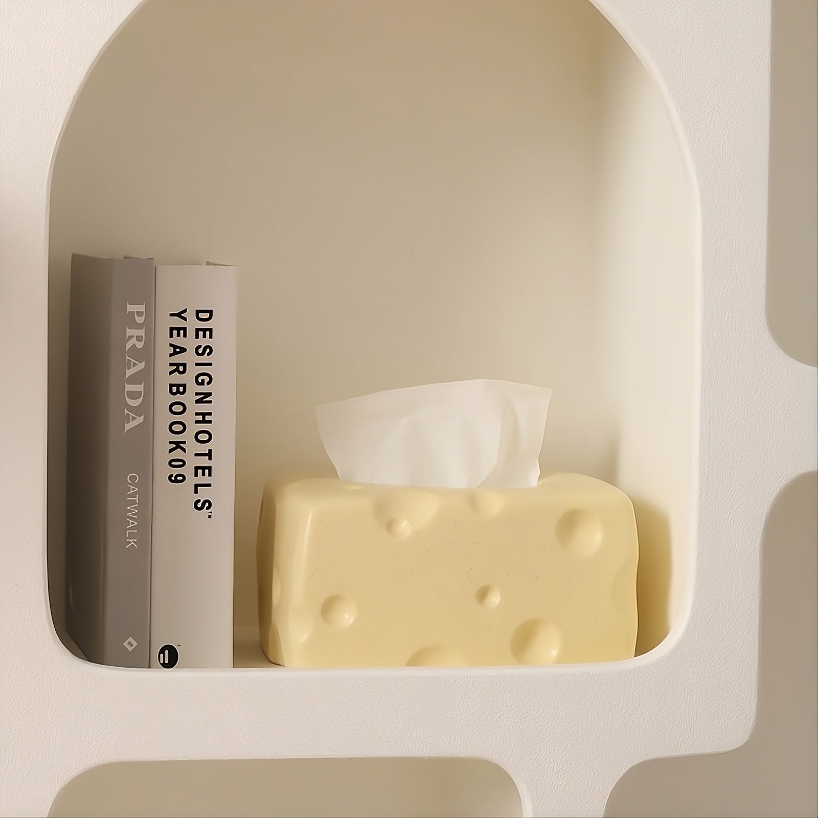 Whimsical Swiss Cheese Ceramic Tissue Box Cover | Playful Food-Inspired Home Decor