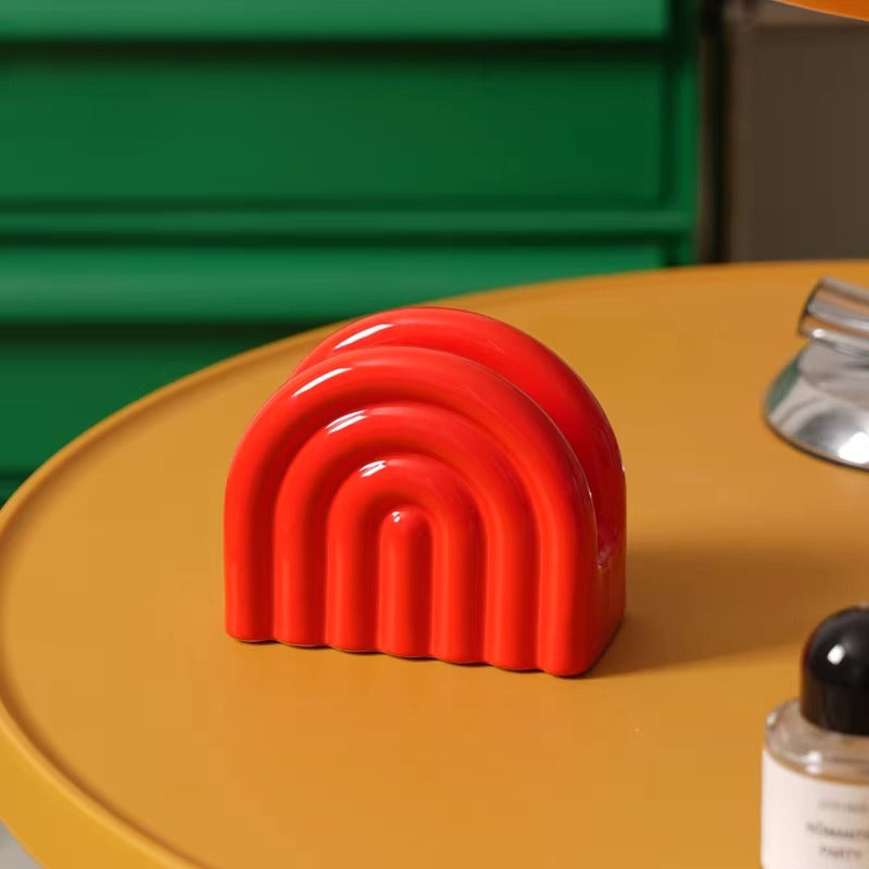Mid-Century Modern Rainbow Ceramic Holder | Coffee Filter & Napkin Stand
