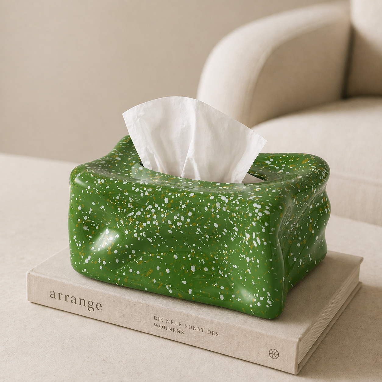 Wavy Splatter Tissue Box Cover | Retro 70s Ceramic Decor