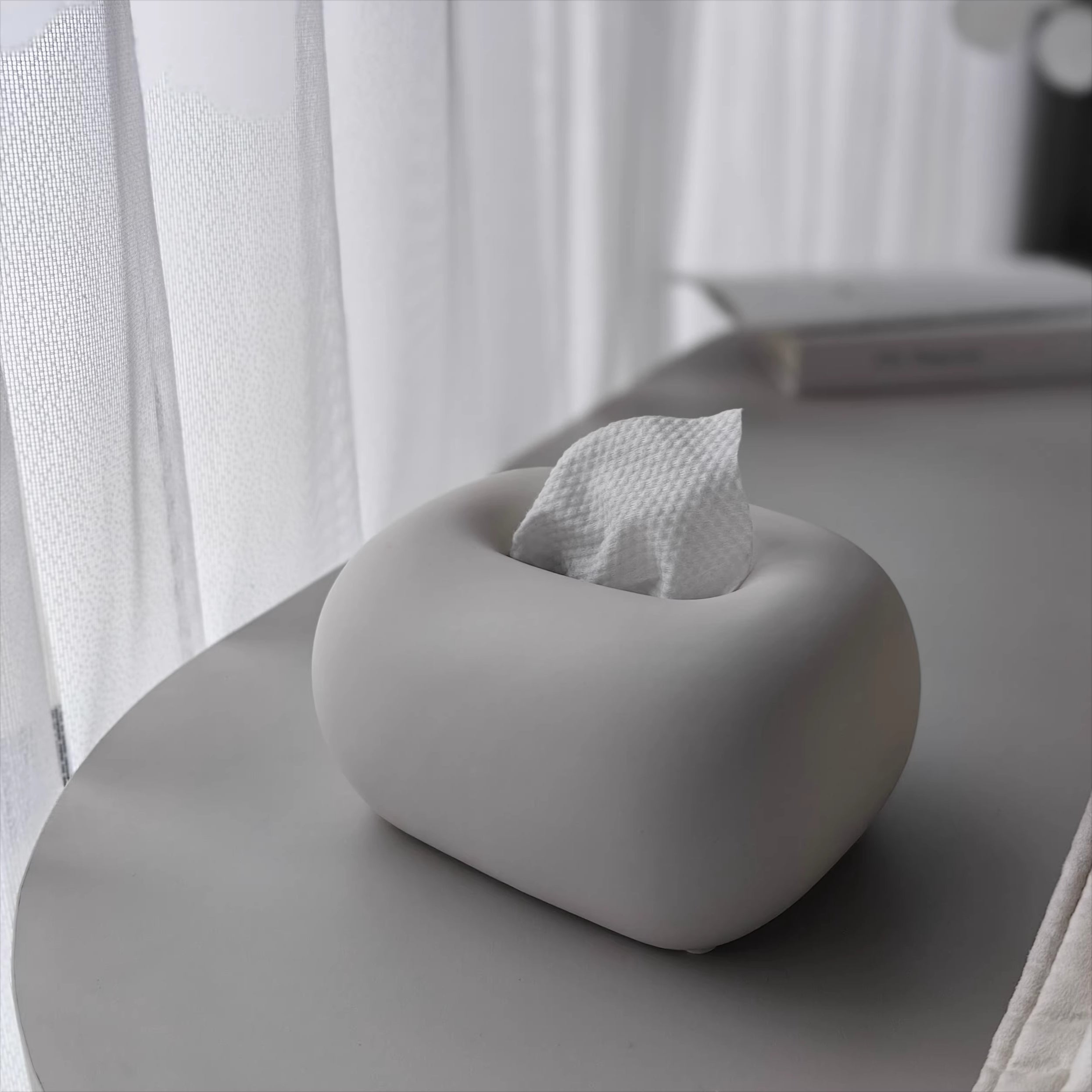 Sculptural Rounded Ceramic Tissue Box | Organic Minimalist Decor
