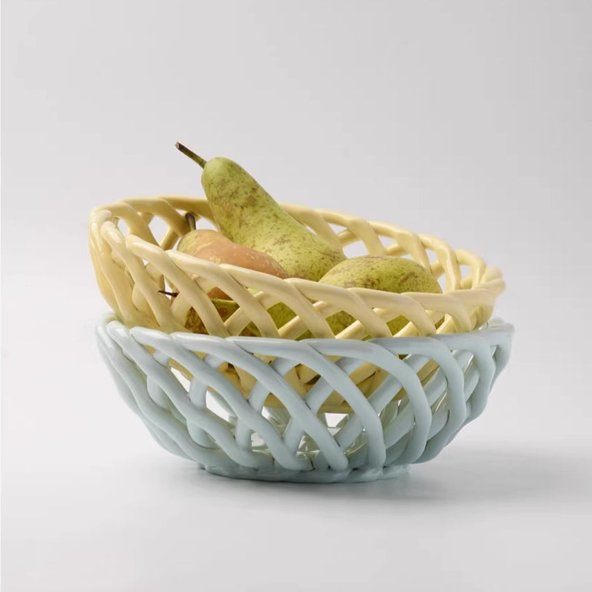 Artisanal Hand-Woven Ceramic Fruit Bowl | Elegant Lattice Centerpiece Basket