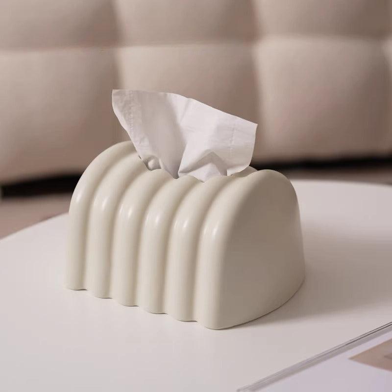 Architectural Fluted Ceramic Tissue Box Cover | Ribbed Art Deco Dispenser