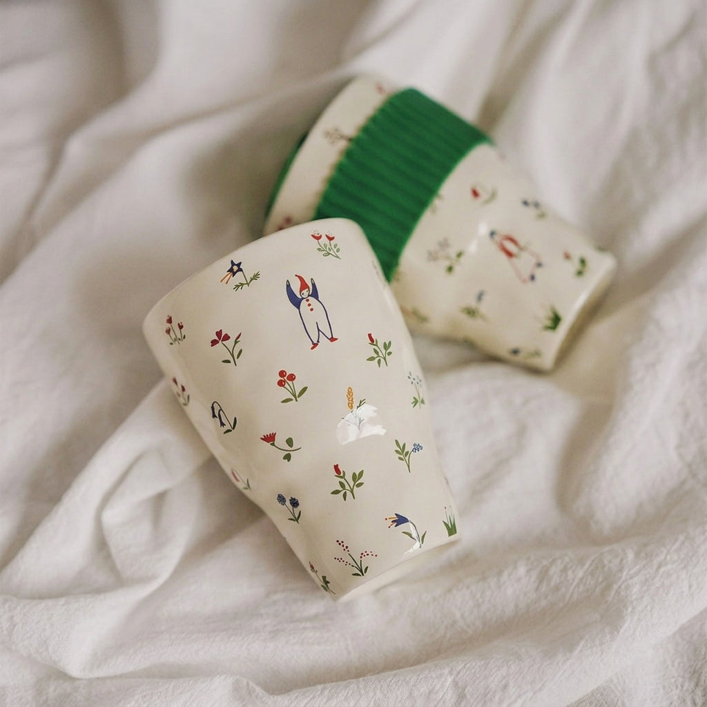 Whimsical Narrative Ceramic Travel Vessel | Folk Illustrative Decor