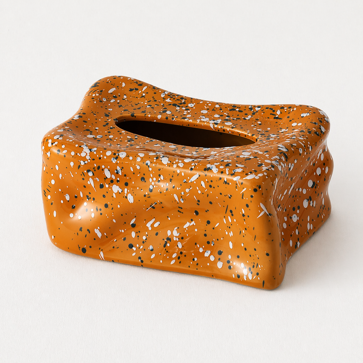 Wavy Splatter Tissue Box Cover | Retro 70s Ceramic Decor