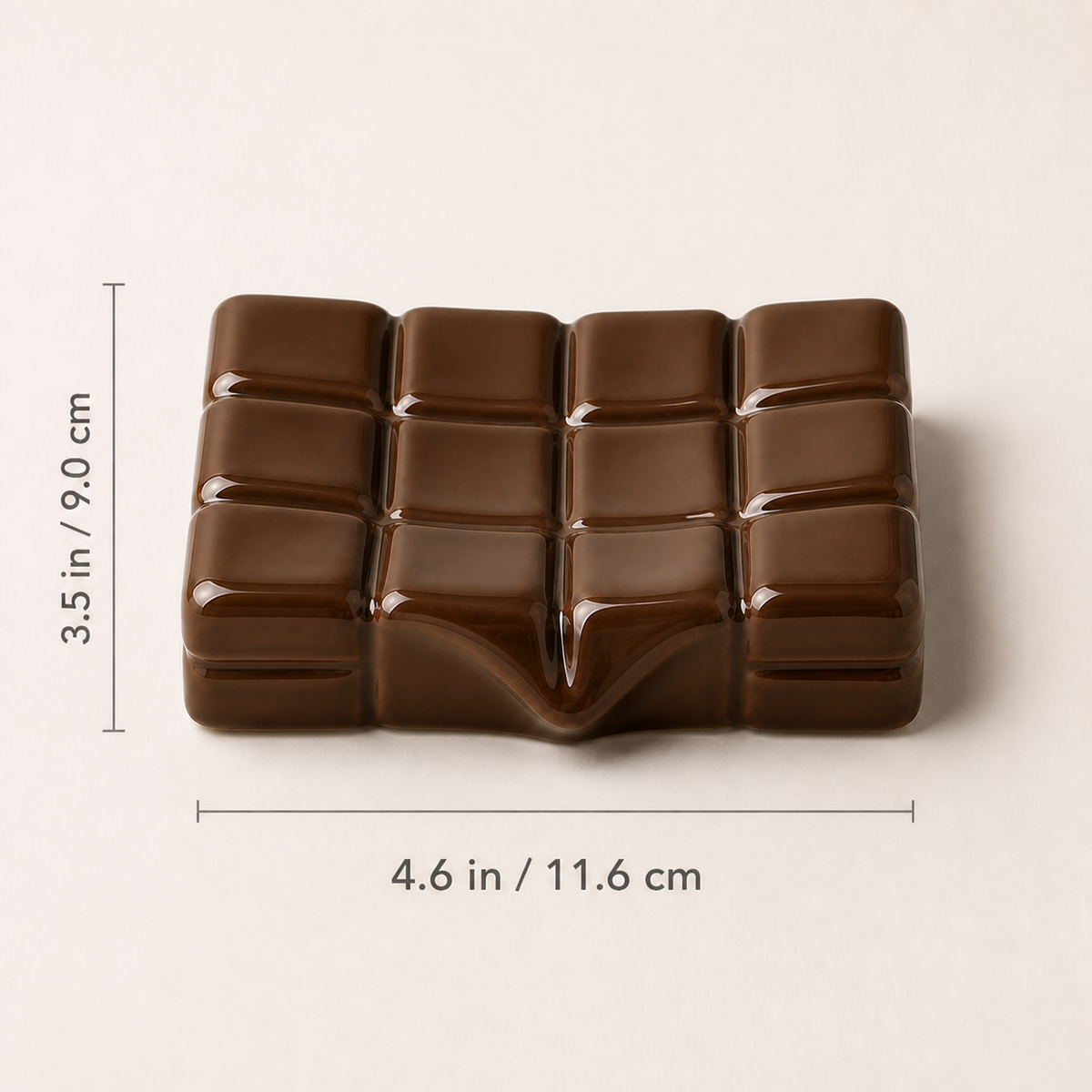 Dark cacao ceramic soap dish measuring 4.6 by 3.5 inches (11.6 by 9 centimeters)