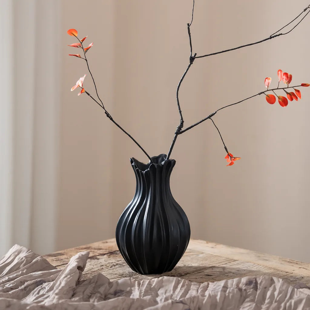 Fluted Bud Ceramic Vase | Ribbed Japandi Decor