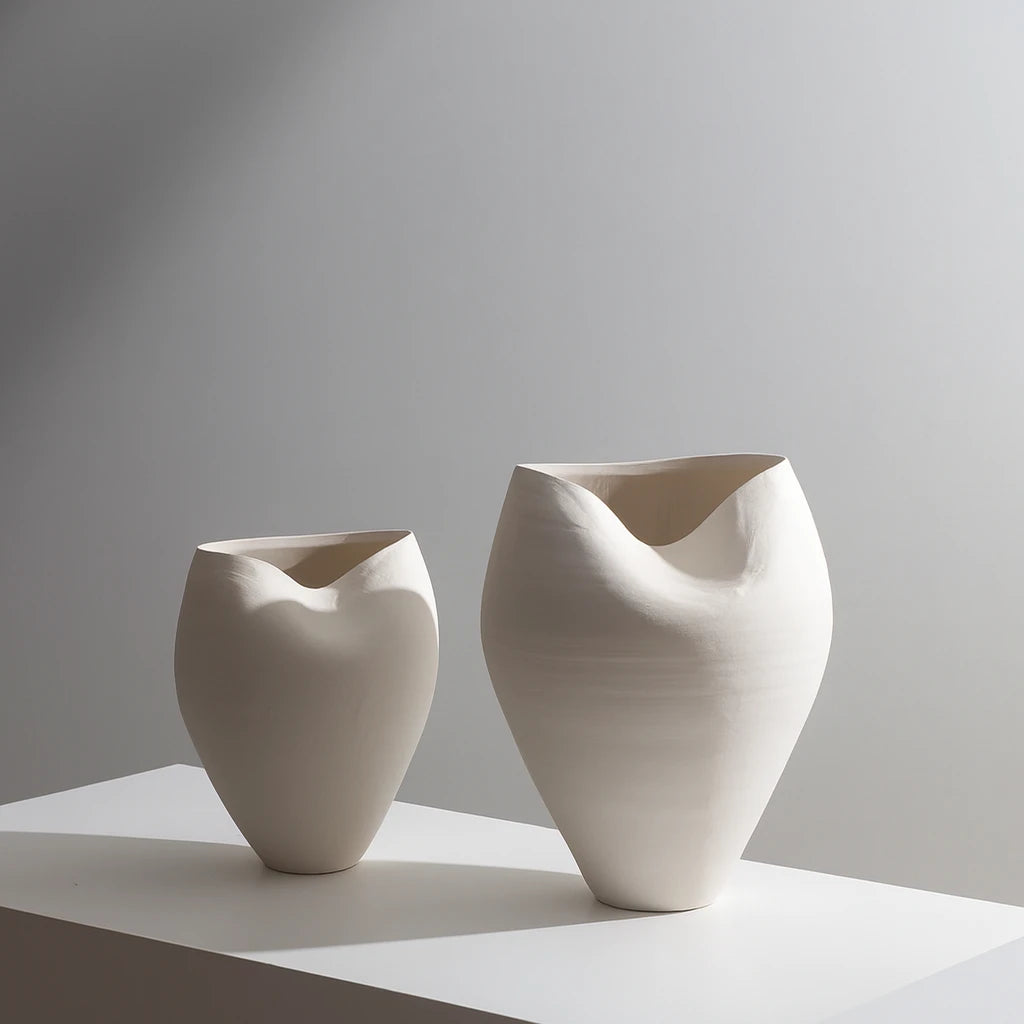 Large Sculptural Organic Form Vase | Matte White Bisque Ceramic for Modern Decor