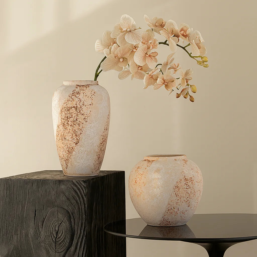 Rustic Wabi-Sabi Ceramic Vase | Distressed Mediterranean Decor