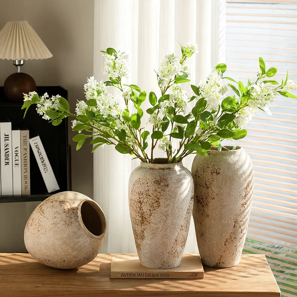 Rustic Wabi-Sabi Ceramic Vase | Distressed Mediterranean Decor