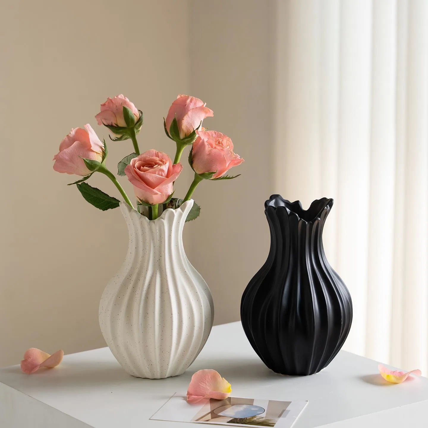 Fluted Bud Ceramic Vase | Ribbed Japandi Decor