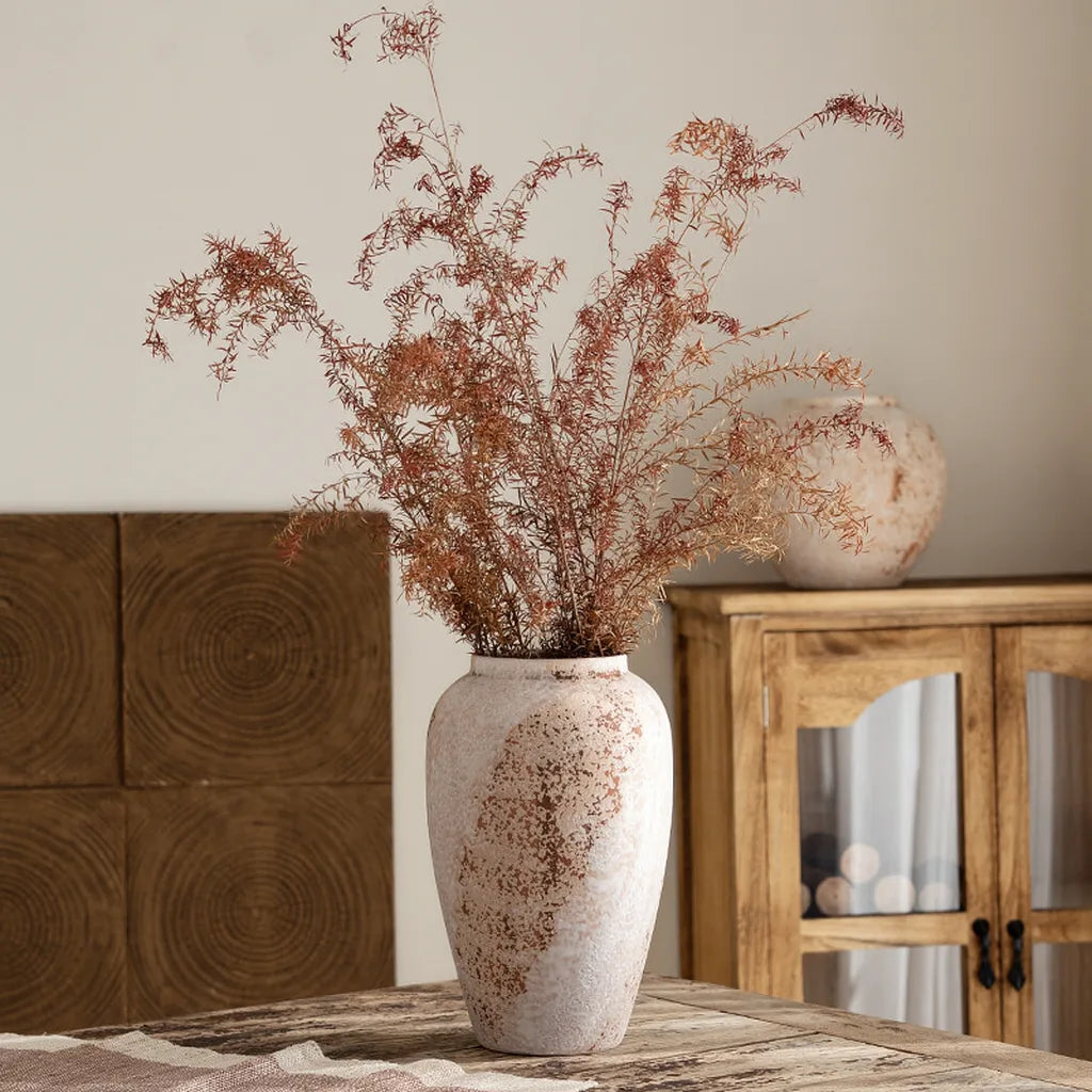 Handgefertigte Wabi-Sabi Keramikvase – Rustikale Braune Tischvase Für Trockenblumen