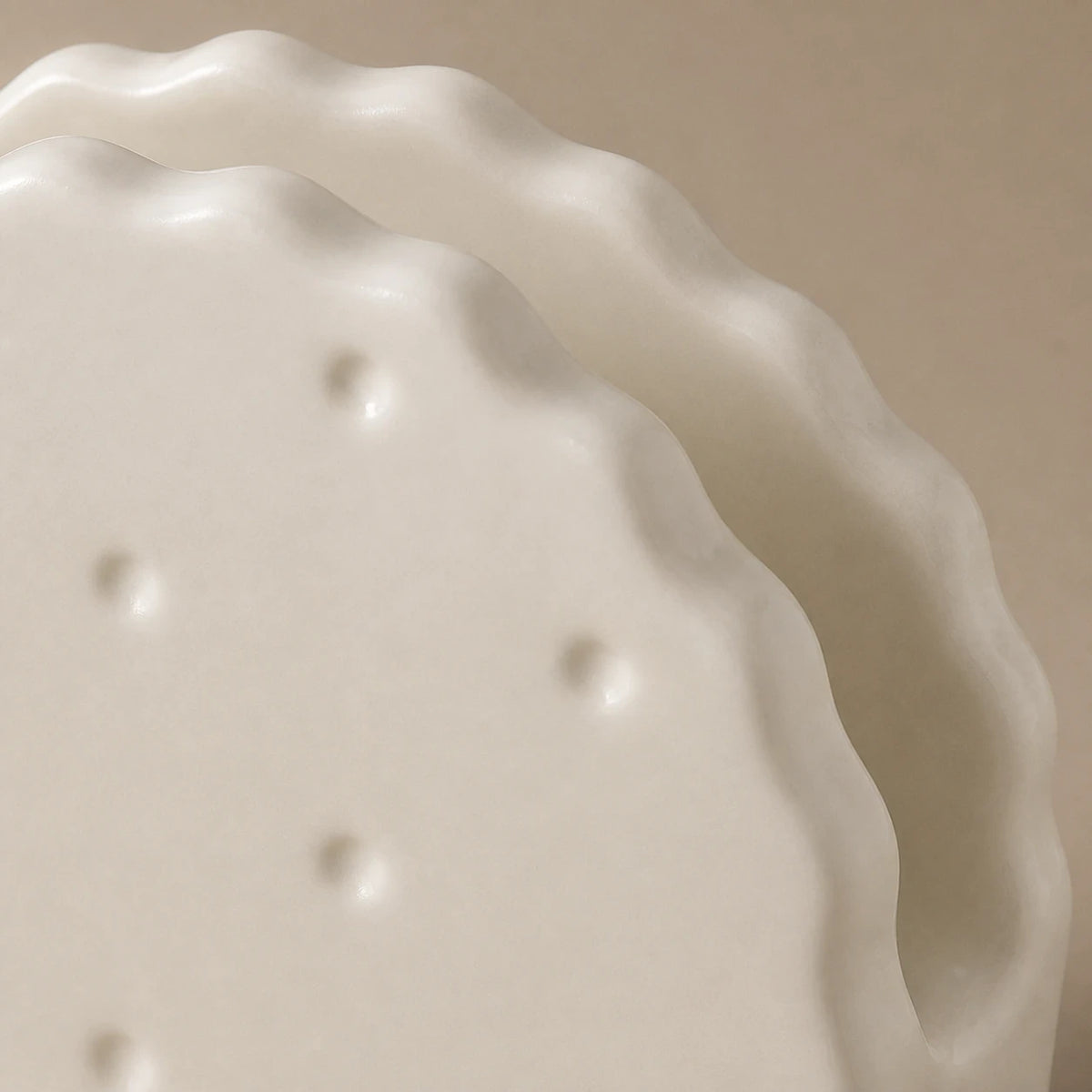 Close view of Alabaster White Soda Cracker holder showing scalloped panels and one slot