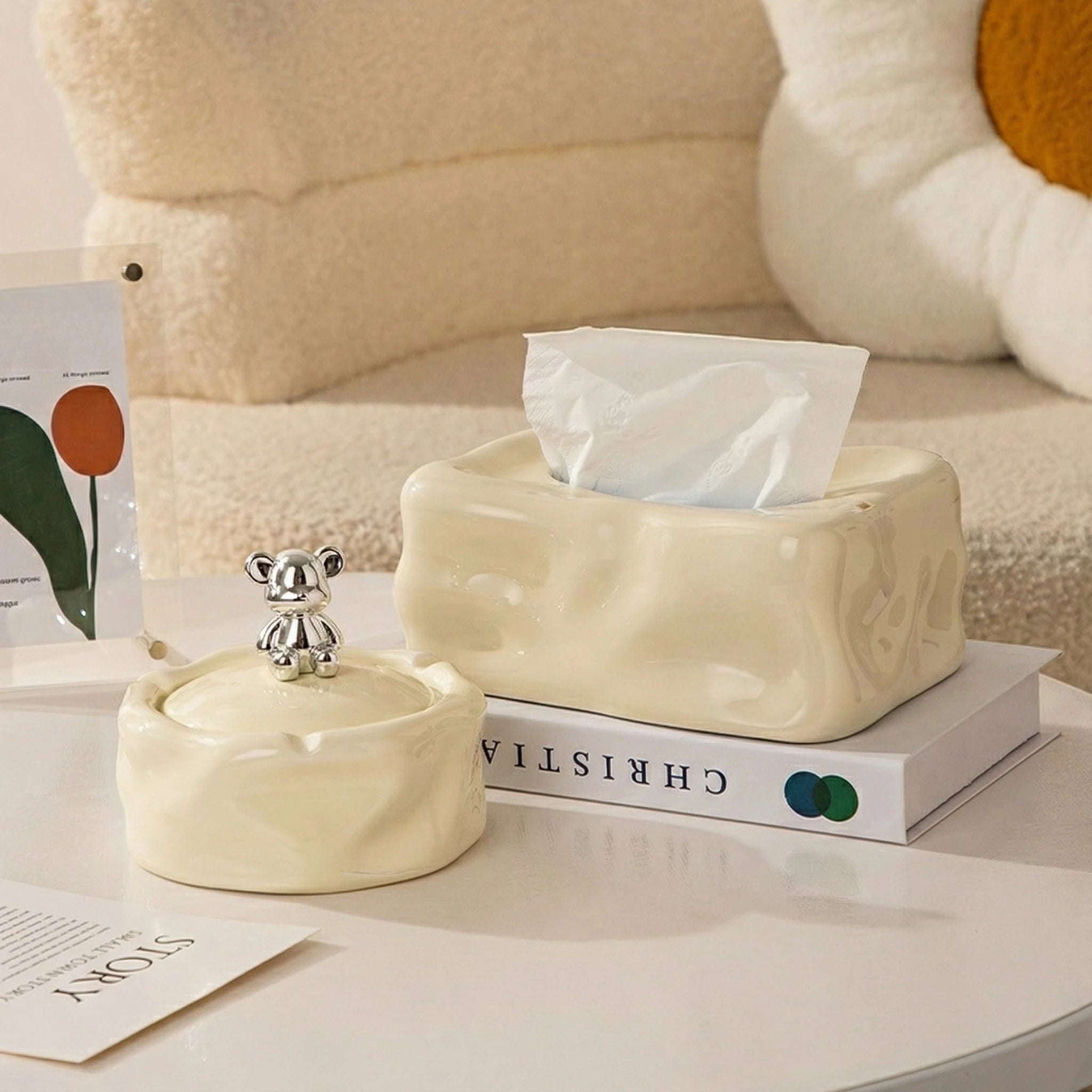 Wavy Sculptural Tissue Box Cover | Modern Melting Ceramic Decor